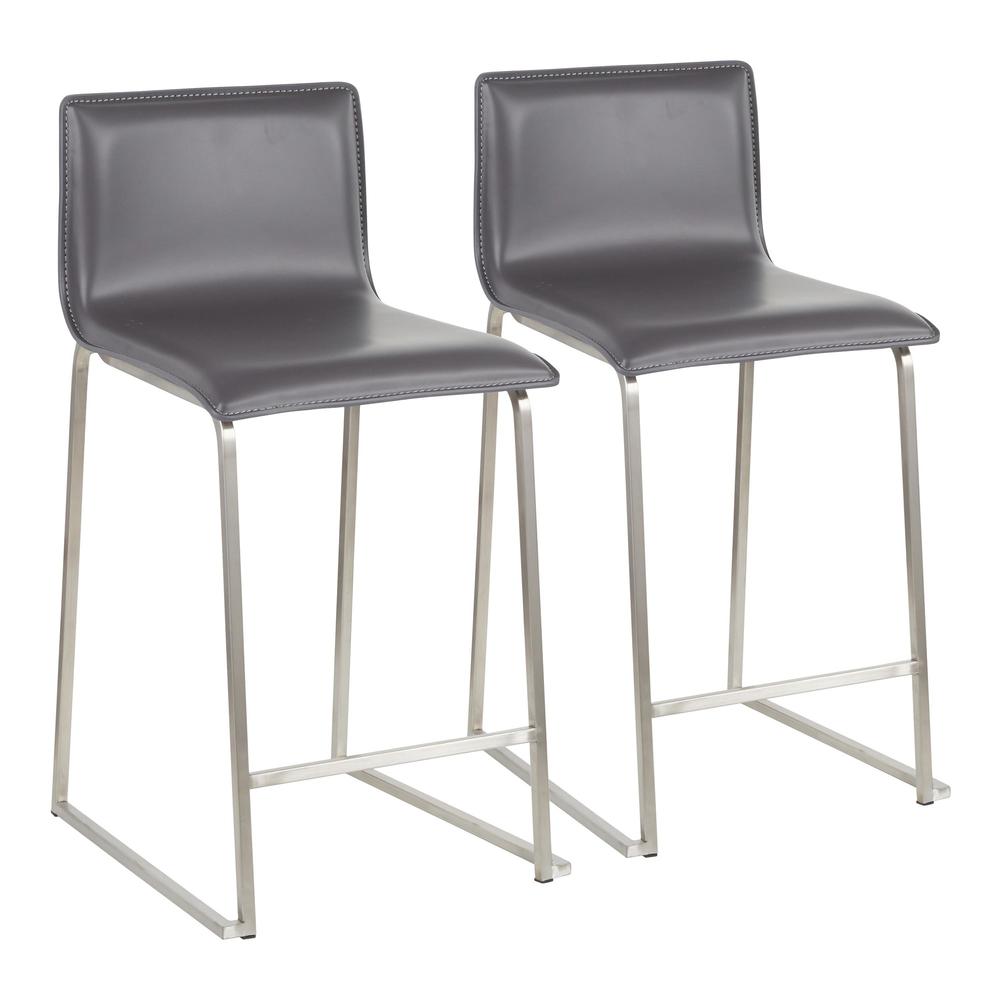 Stainless Steel, Grey PU Mara Counter Stool - Set of 2. Picture 1