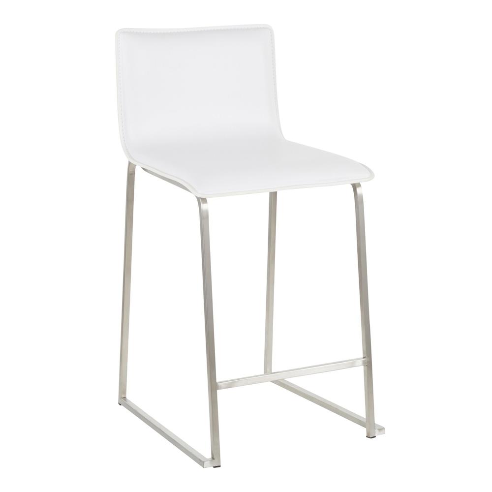 Stainless Steel, White PU Mara Counter Stool - Set of 2. Picture 2