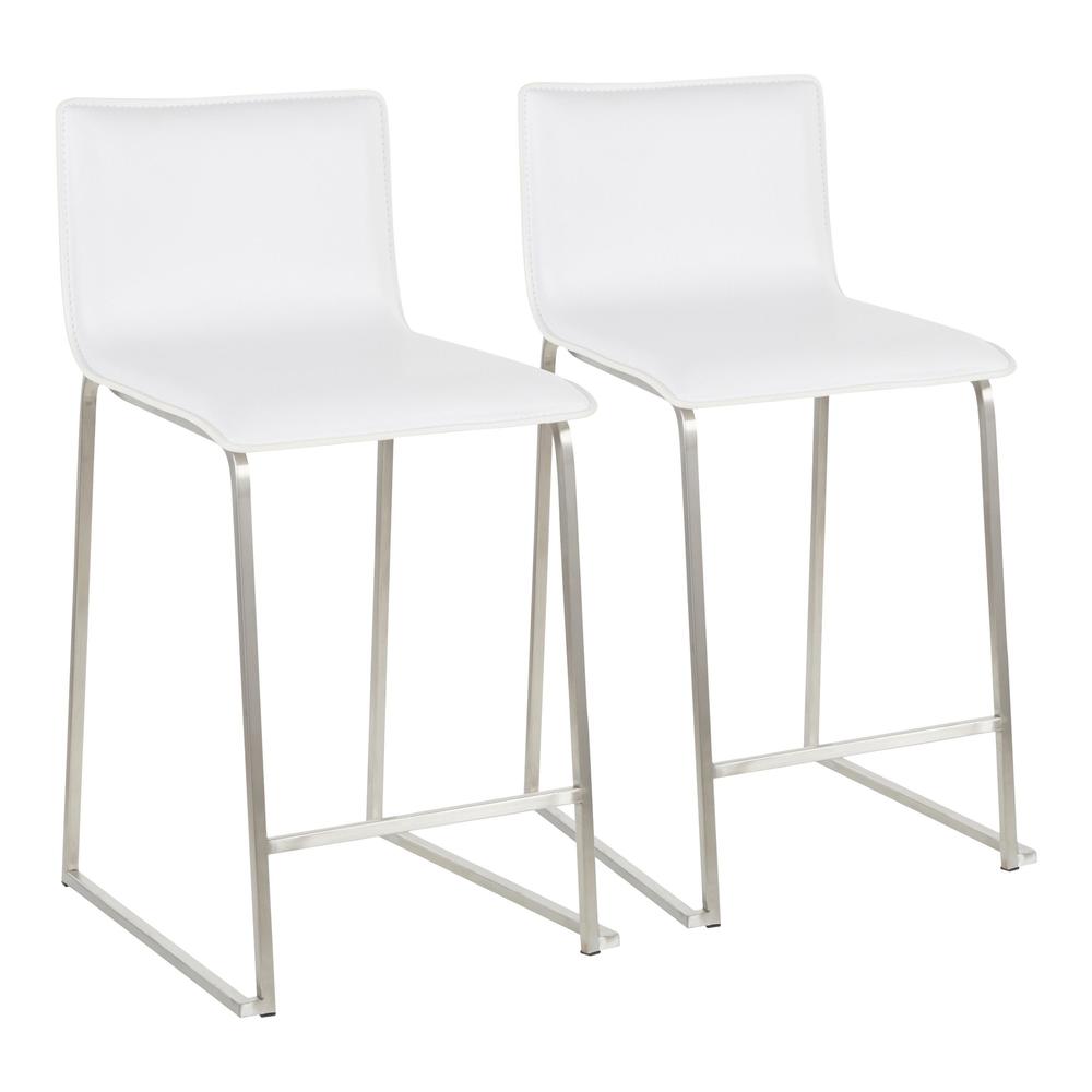 Stainless Steel, White PU Mara Counter Stool - Set of 2. Picture 1