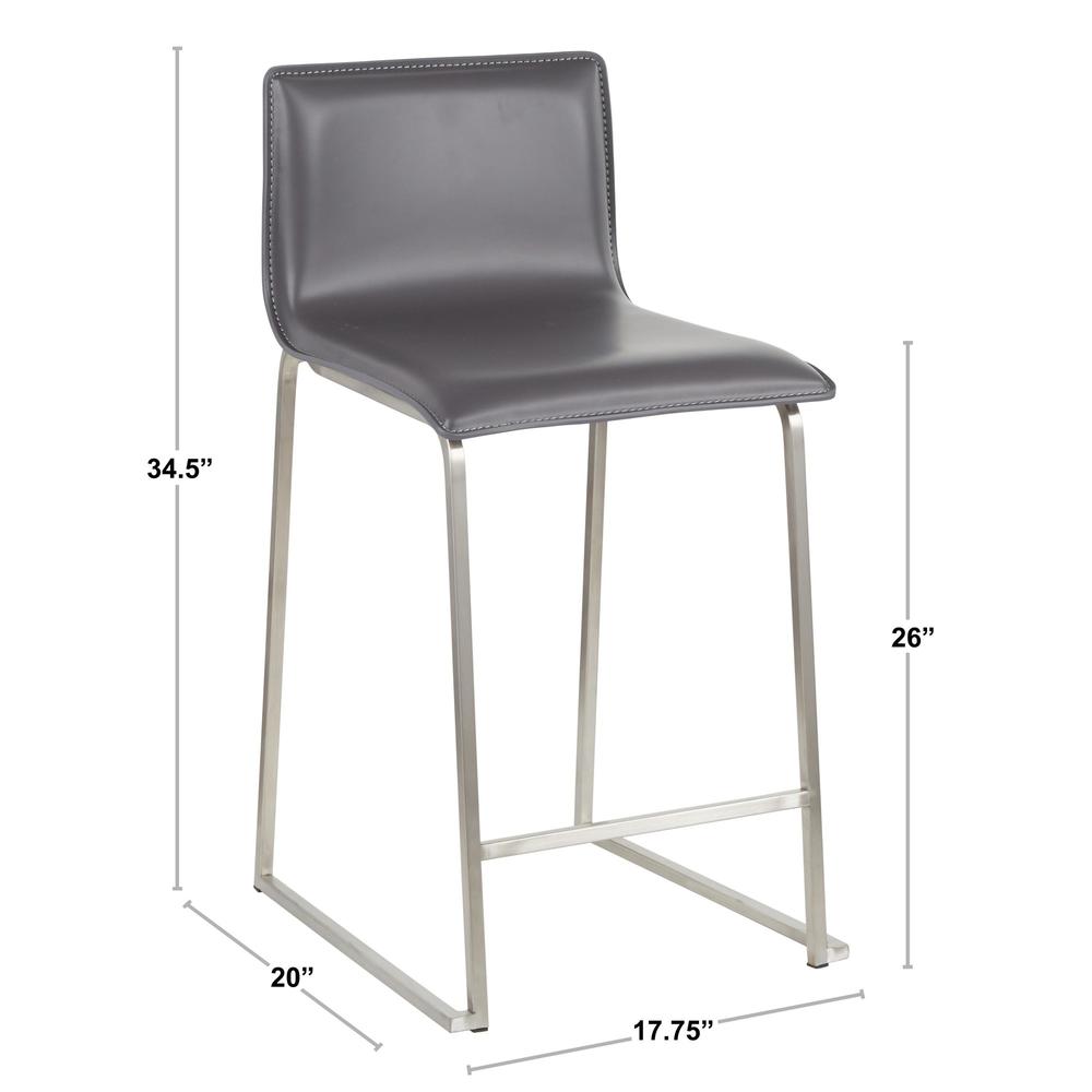 Stainless Steel, Grey PU Mara Counter Stool - Set of 2. Picture 8
