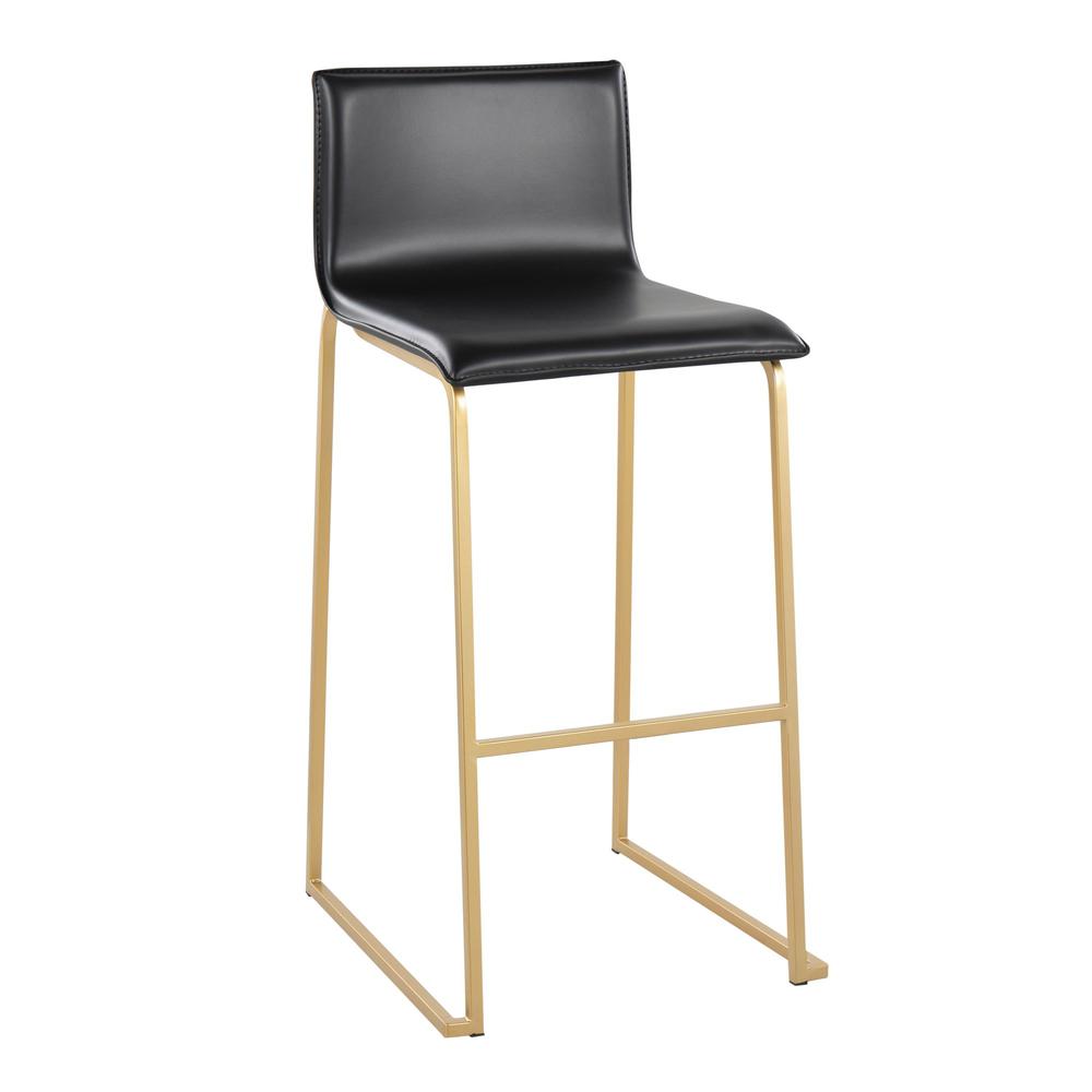 Gold Steel, Black PU Mara Barstool - Set of 2. Picture 2