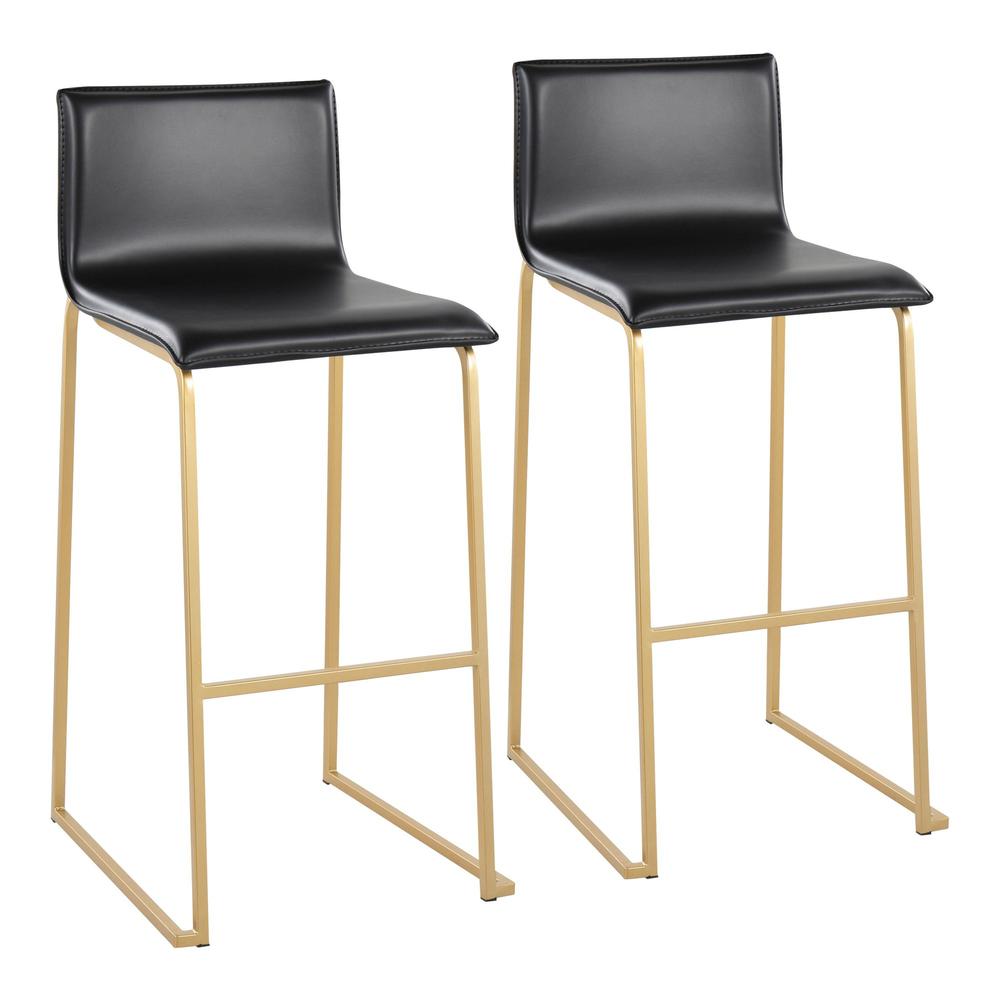 Gold Steel, Black PU Mara Barstool - Set of 2. Picture 1
