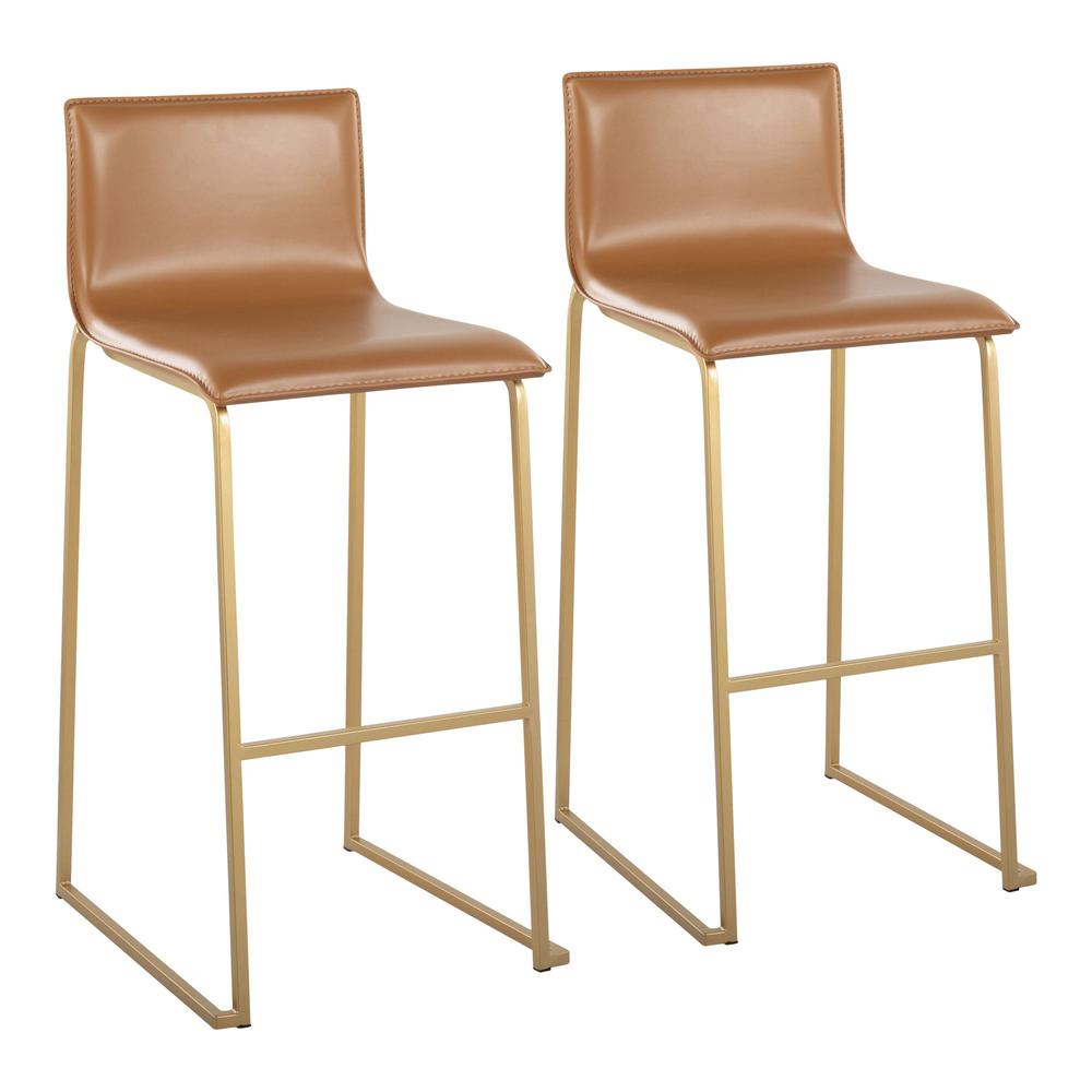 Gold Steel, Camel PU Mara Barstool - Set of 2. Picture 1