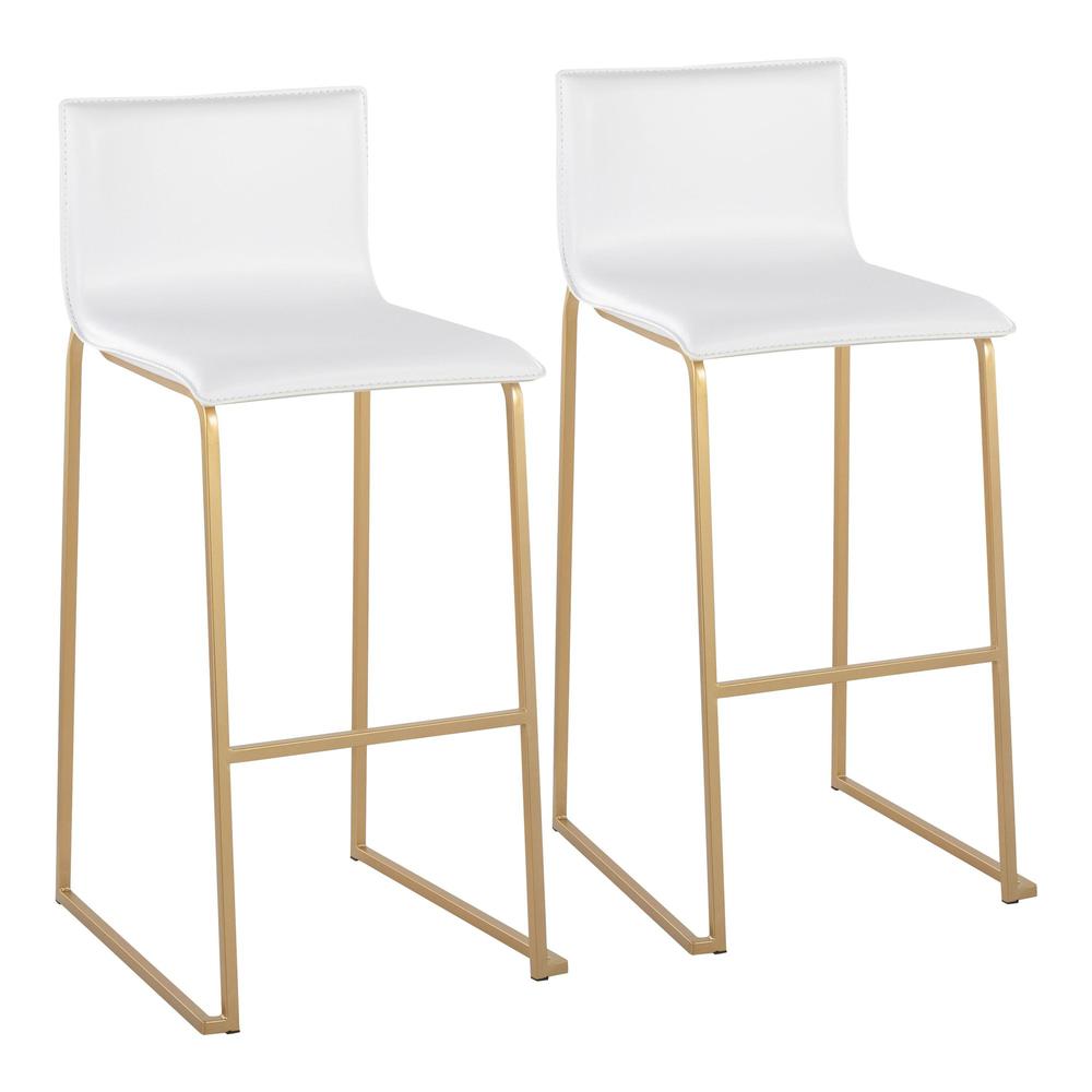 Gold Steel, White PU Mara Barstool - Set of 2. Picture 1