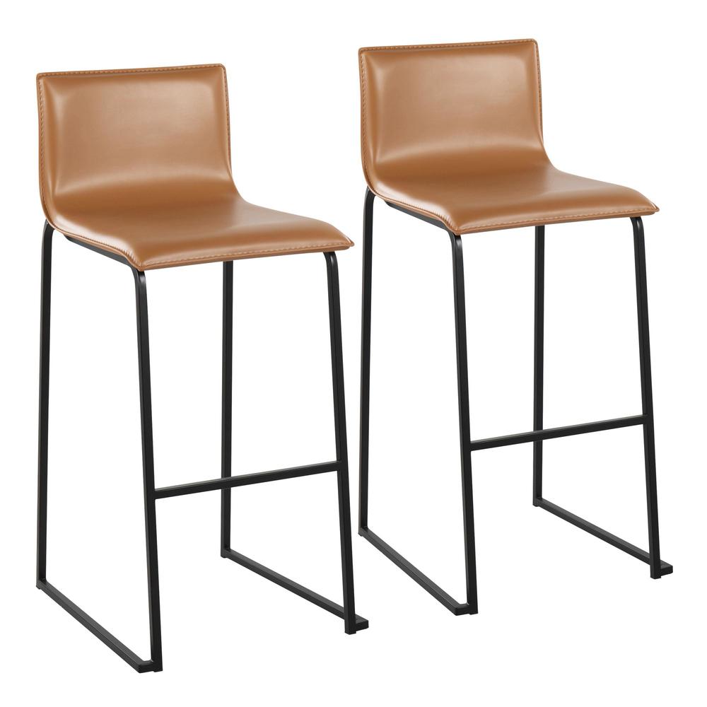 Black Steel, Camel PU Mara Barstool - Set of 2. Picture 1