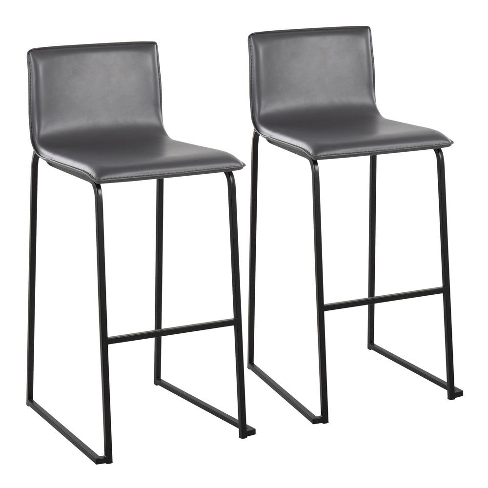 Black Steel, Grey PU Mara Barstool - Set of 2. Picture 1