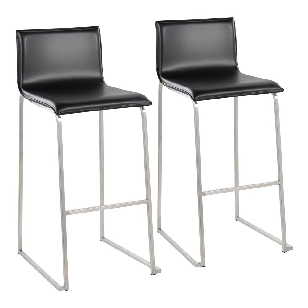 Stainless Steel, Black PU Mara Barstool - Set of 2. Picture 1