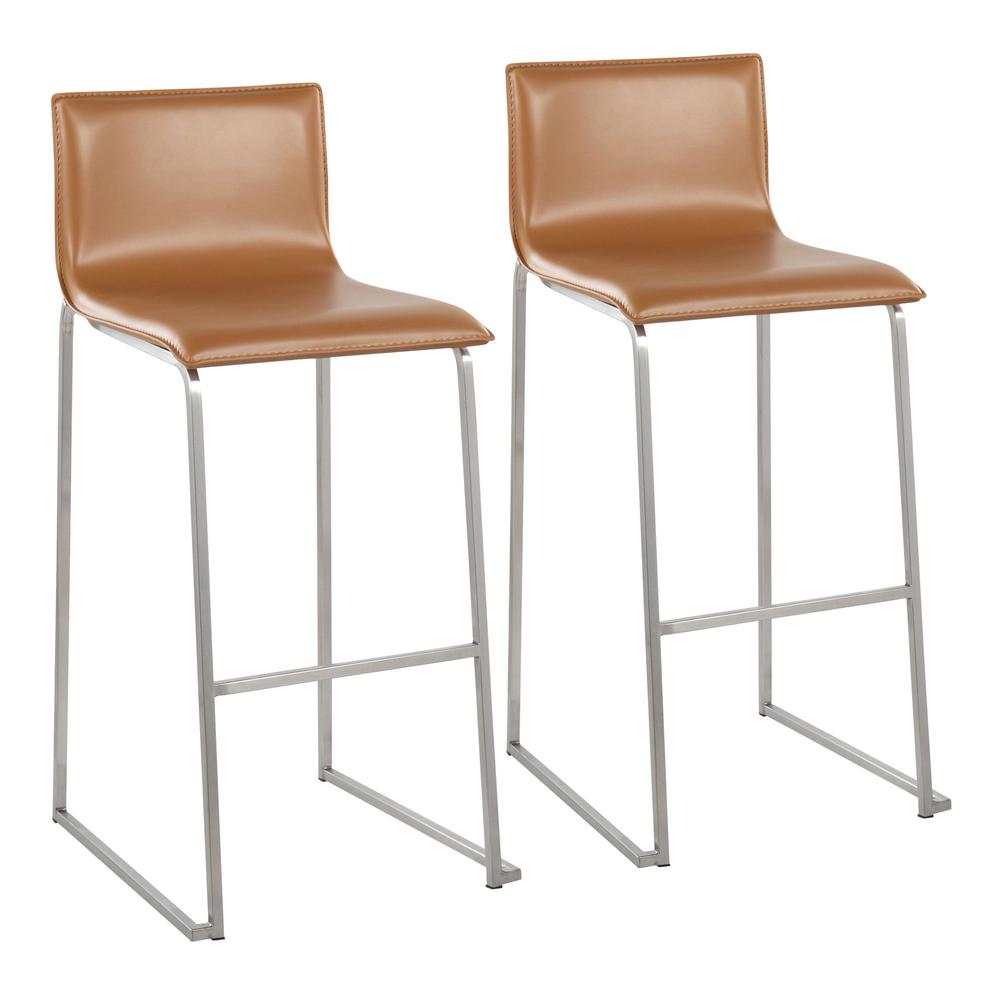 Stainless Steel, Camel PU Mara Barstool - Set of 2. Picture 1
