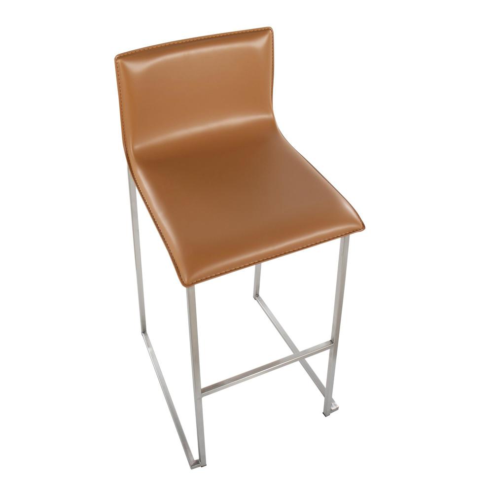 Stainless Steel, Camel PU Mara Barstool - Set of 2. Picture 7