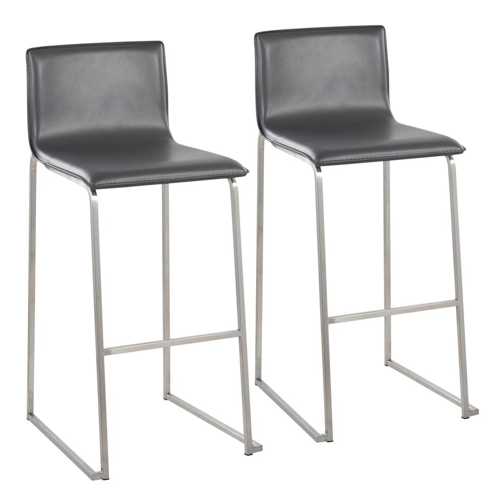 Stainless Steel, Grey PU Mara Barstool - Set of 2. Picture 1