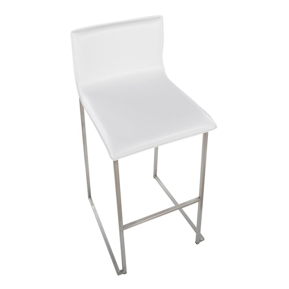 Stainless Steel, White PU Mara Barstool - Set of 2. Picture 7