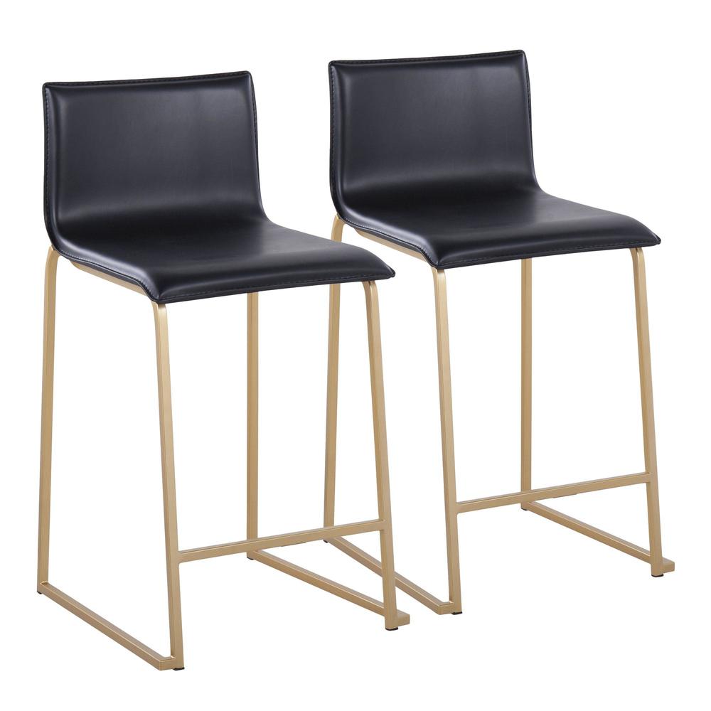 Gold Metal, Black PU Mara Counter Stool - Set of 2. Picture 1