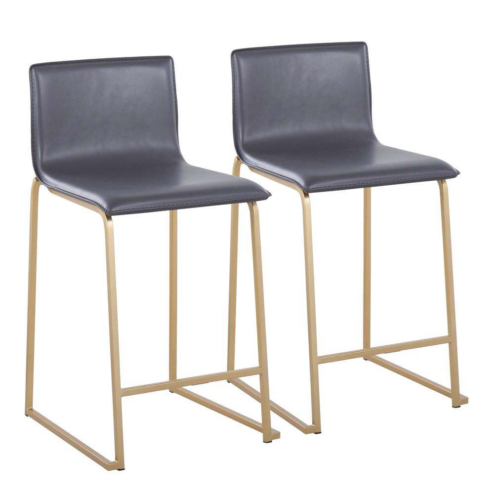 Gold Metal, Grey PU Mara Counter Stool - Set of 2. Picture 1