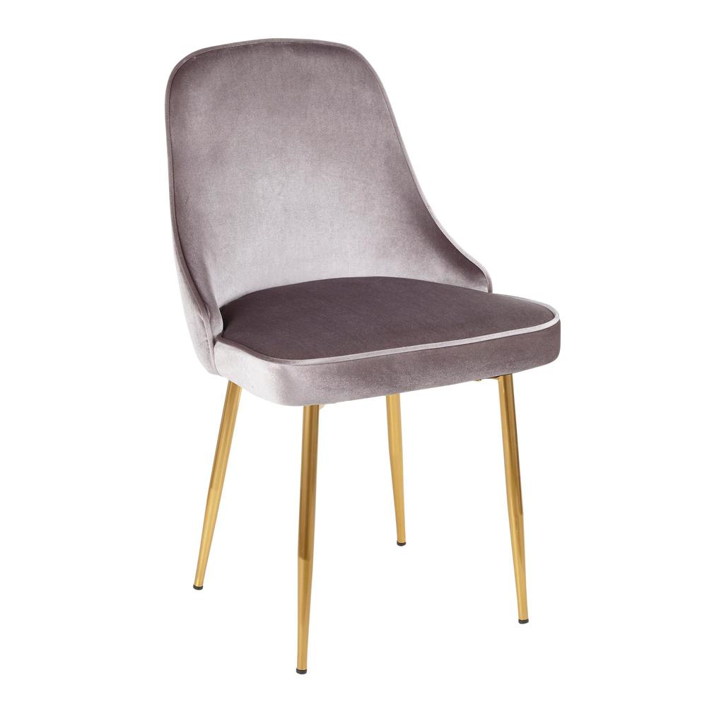 Gold Frame, Silver Velvet Fabric Marcel Dining Chair - Set of 2. Picture 2