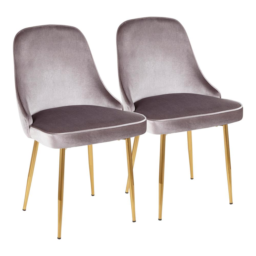 Gold Frame, Silver Velvet Fabric Marcel Dining Chair - Set of 2. Picture 1