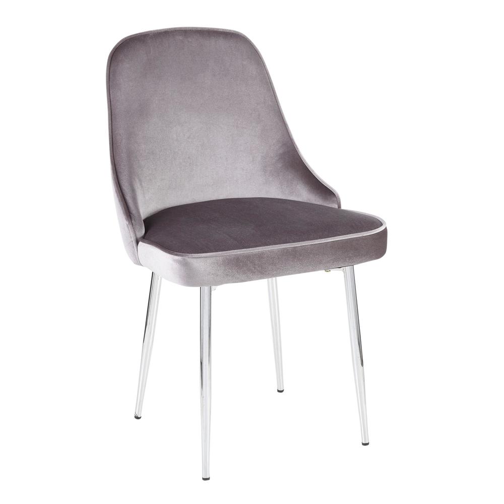 Chrome Frame, Silver Velvet Fabric Marcel Dining Chair - Set of 2. Picture 2