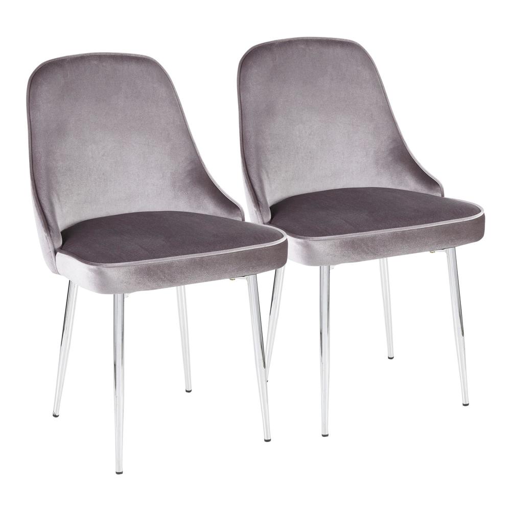 Chrome Frame, Silver Velvet Fabric Marcel Dining Chair - Set of 2. Picture 1