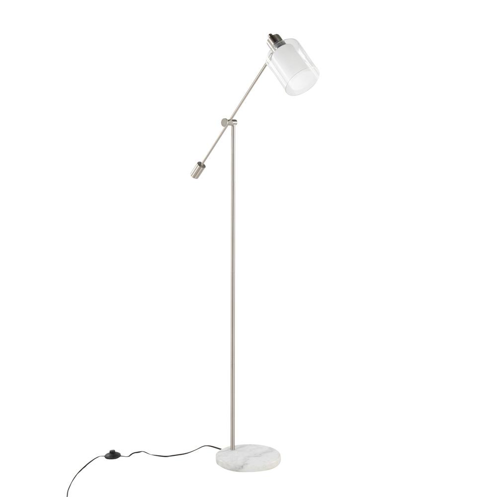 White Marble, Nickel Metal, Frosted Glass, Clear Glass Marcel Floor Lamp. Picture 1