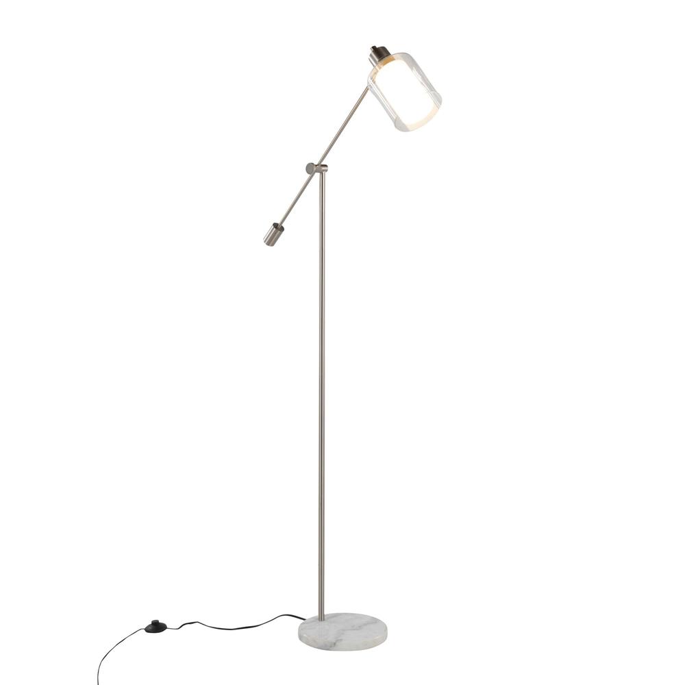 White Marble, Nickel Metal, Frosted Glass, Clear Glass Marcel Floor Lamp. Picture 2