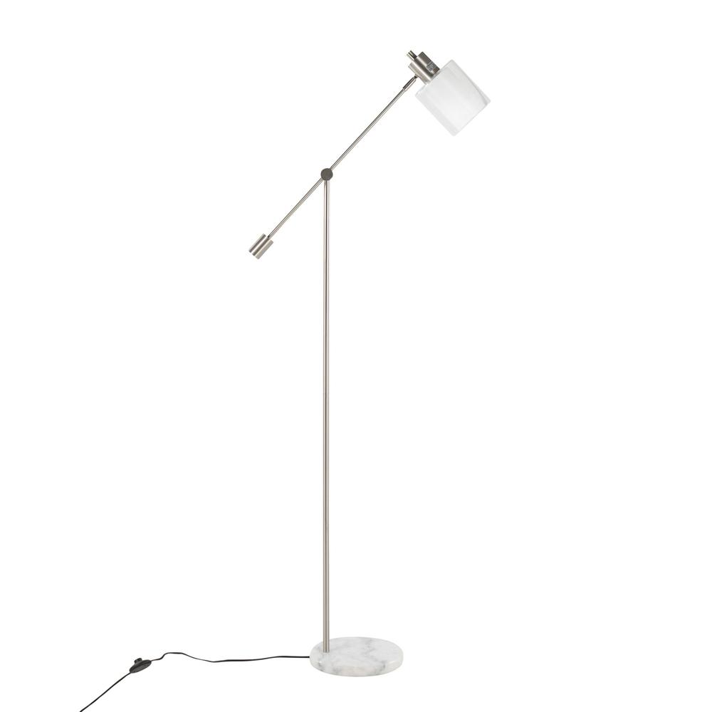 White Marble, Nickel Metal, Frosted Glass, Clear Glass Marcel Floor Lamp. Picture 3