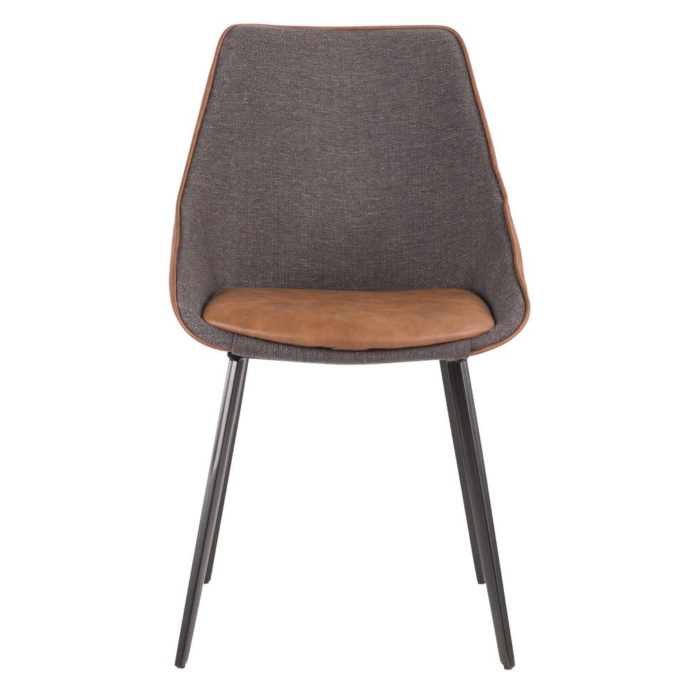Black Metal, Brown PU, Grey Fabric Marche Two-Tone Chair - Set of 2. Picture 7
