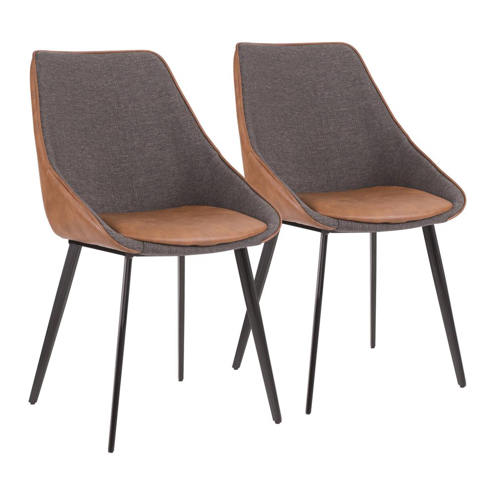 Black Metal, Brown PU, Grey Fabric Marche Two-Tone Chair - Set of 2. Picture 1