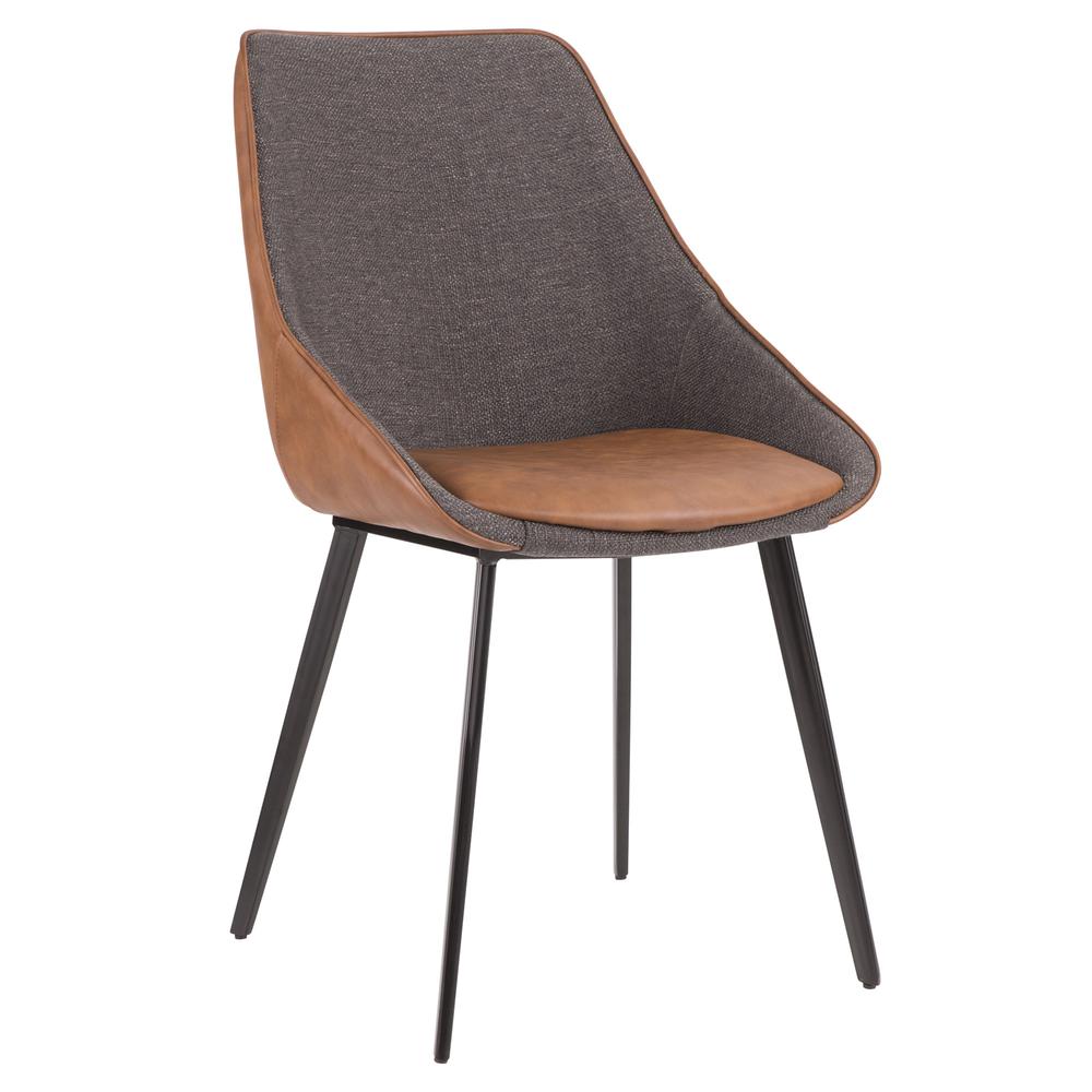 Black Metal, Brown PU, Grey Fabric Marche Two-Tone Chair - Set of 2. Picture 3