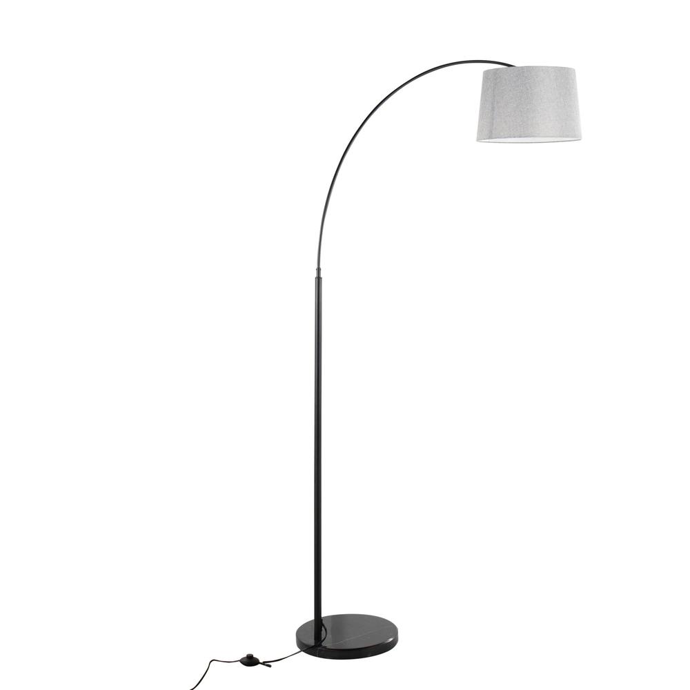 Black Marble, Black Metal, Grey Linen March Floor Lamp. Picture 4