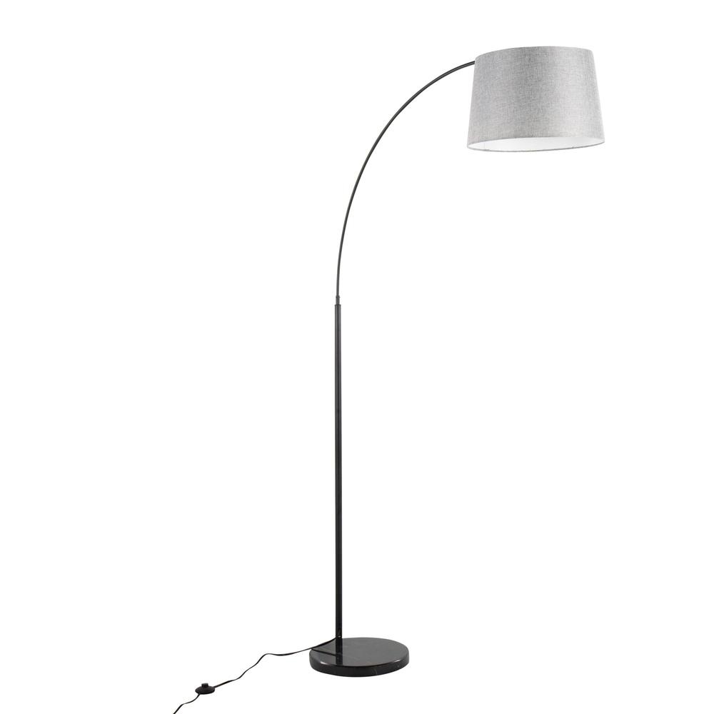 Black Marble, Black Metal, Grey Linen March Floor Lamp. Picture 1
