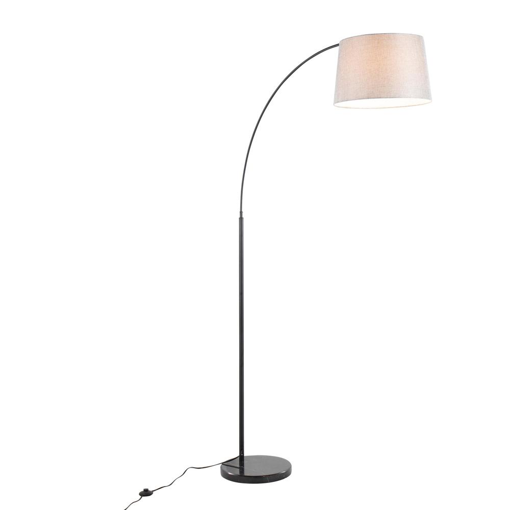Black Marble, Black Metal, Grey Linen March Floor Lamp. Picture 2