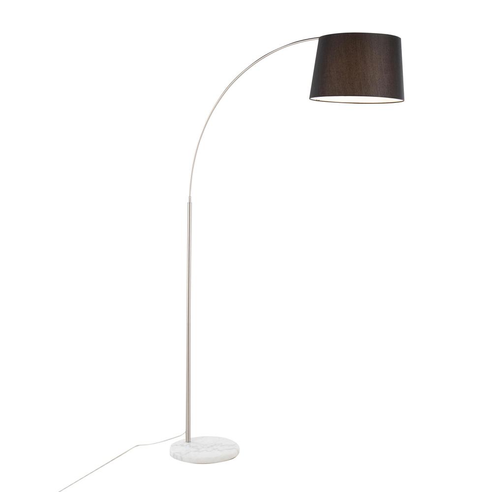 White Marble, Nickel, Black Linen March Floor Lamp. Picture 2