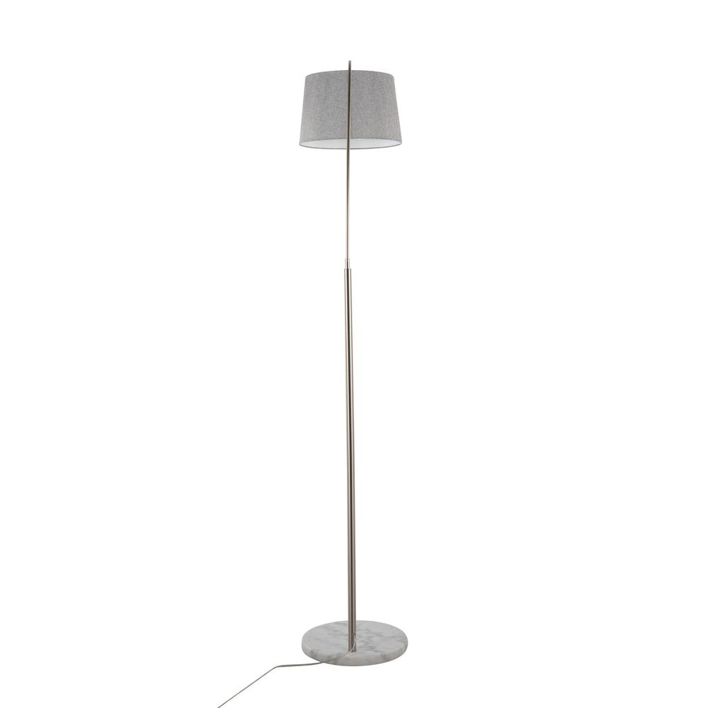 White Marble, Nickel, Grey Linen March Floor Lamp. Picture 5