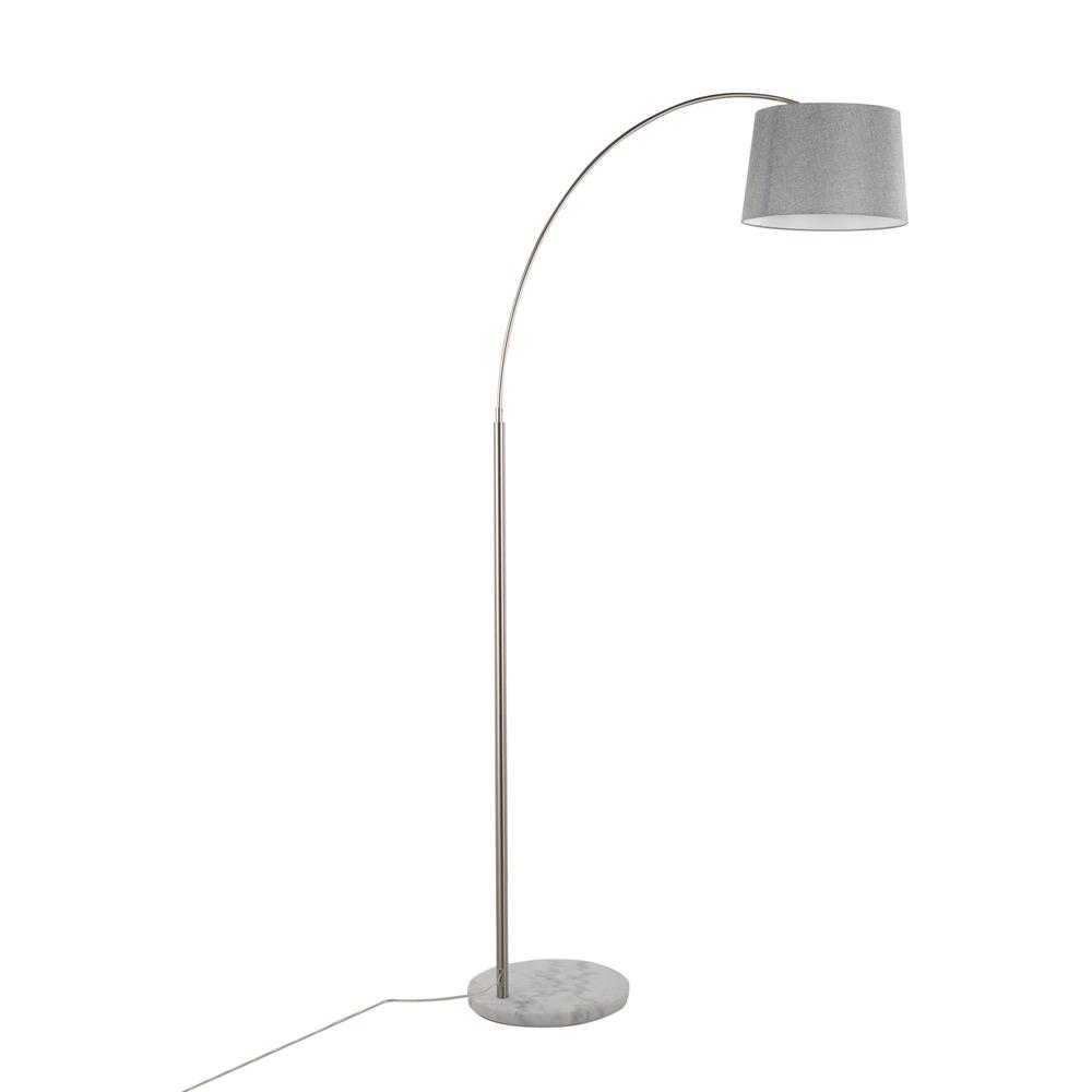 White Marble, Nickel, Grey Linen March Floor Lamp. Picture 4