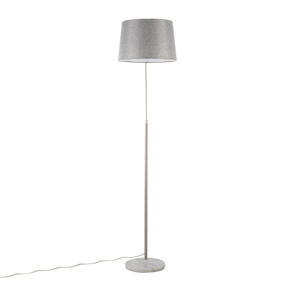White Marble, Nickel, Grey Linen March Floor Lamp. Picture 6