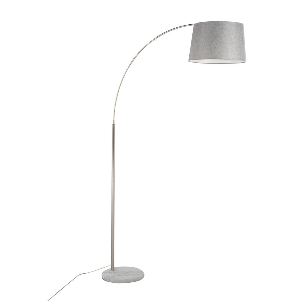White Marble, Nickel, Grey Linen March Floor Lamp. Picture 1