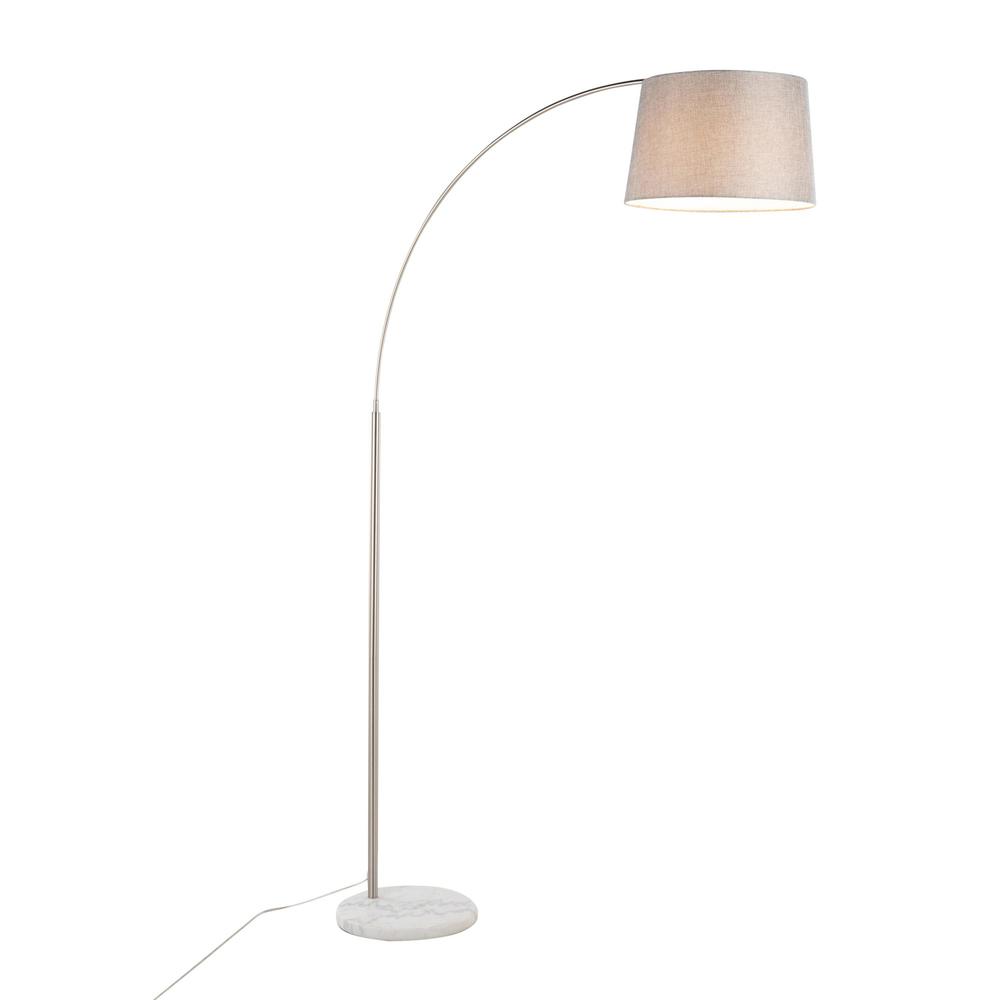 White Marble, Nickel, Grey Linen March Floor Lamp. Picture 2