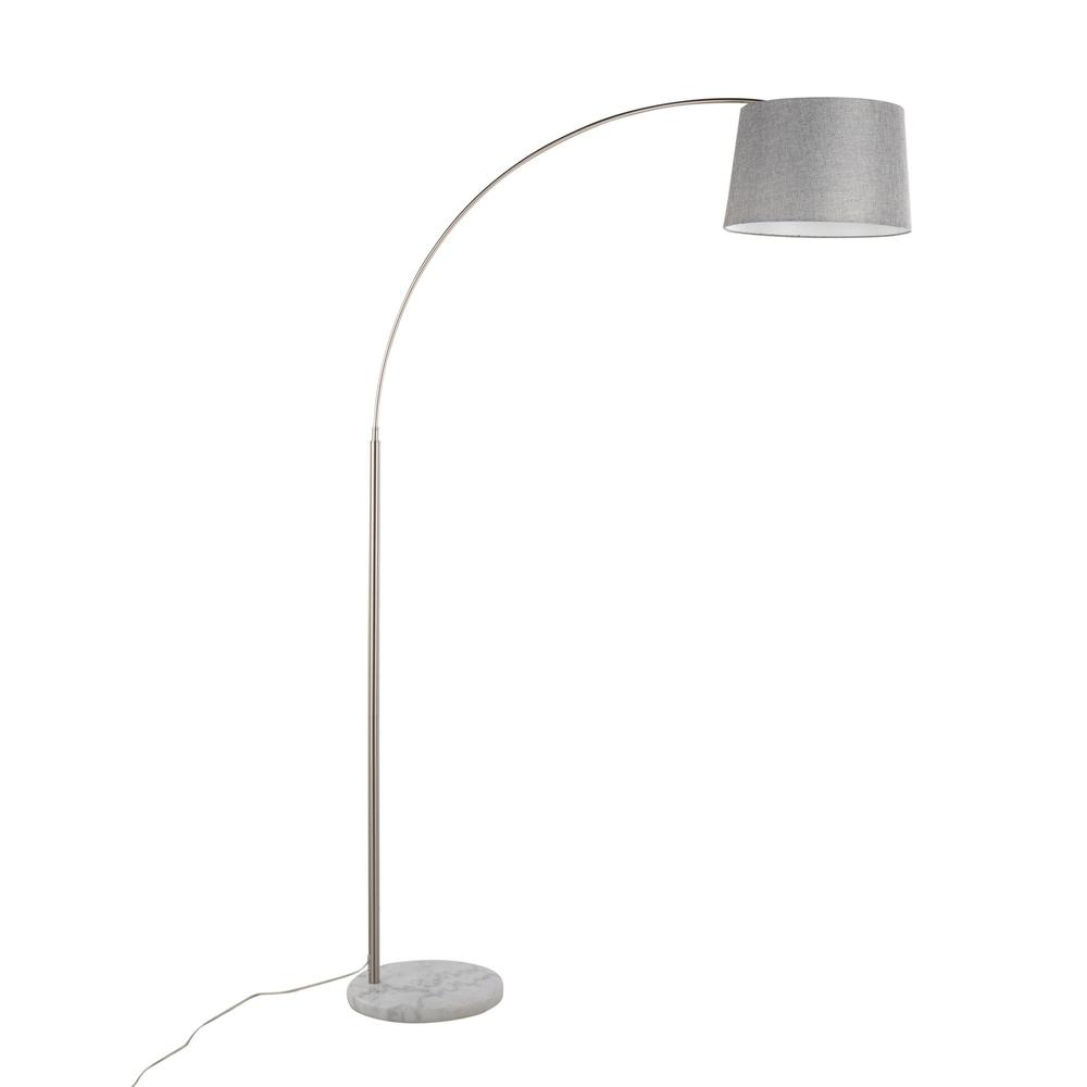 White Marble, Nickel, Grey Linen March Floor Lamp. Picture 3