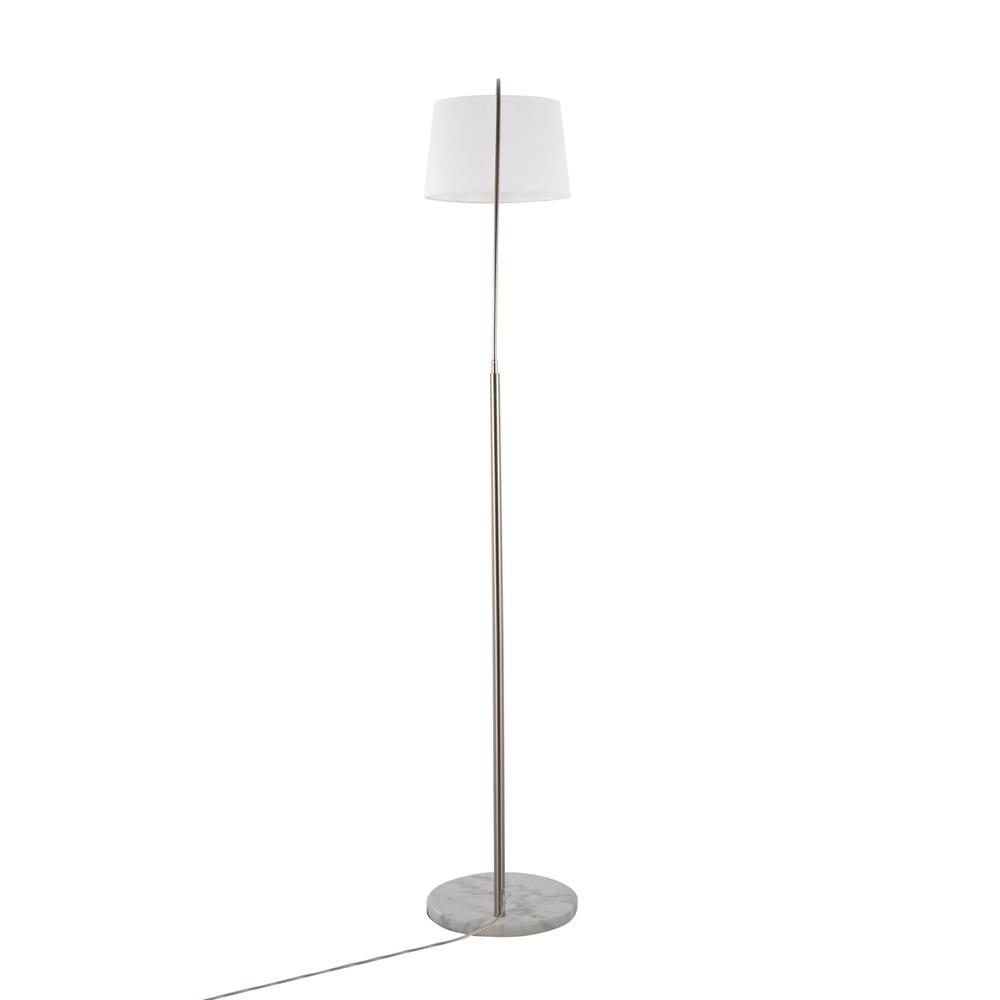 White Marble, Nickel, White Linen March Floor Lamp. Picture 5