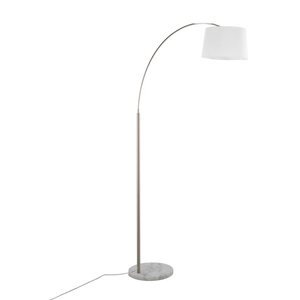White Marble, Nickel, White Linen March Floor Lamp. Picture 4