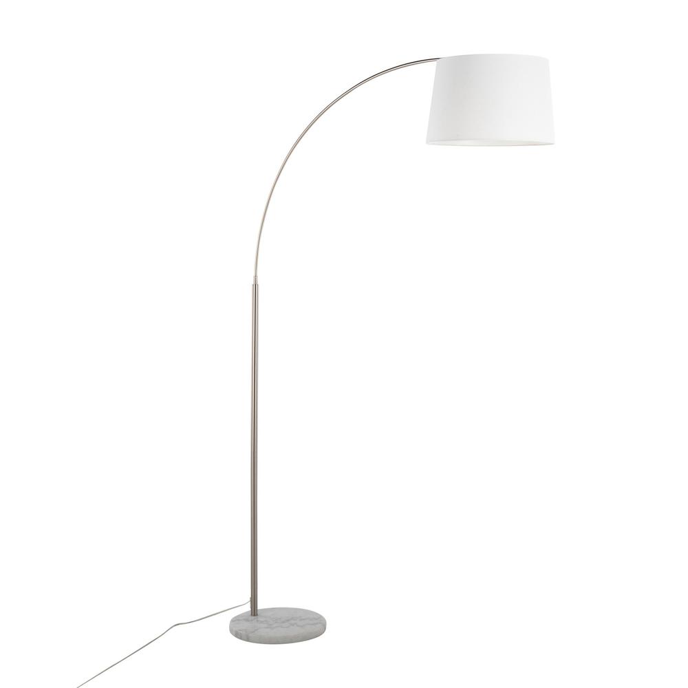 White Marble, Nickel, White Linen March Floor Lamp. Picture 1