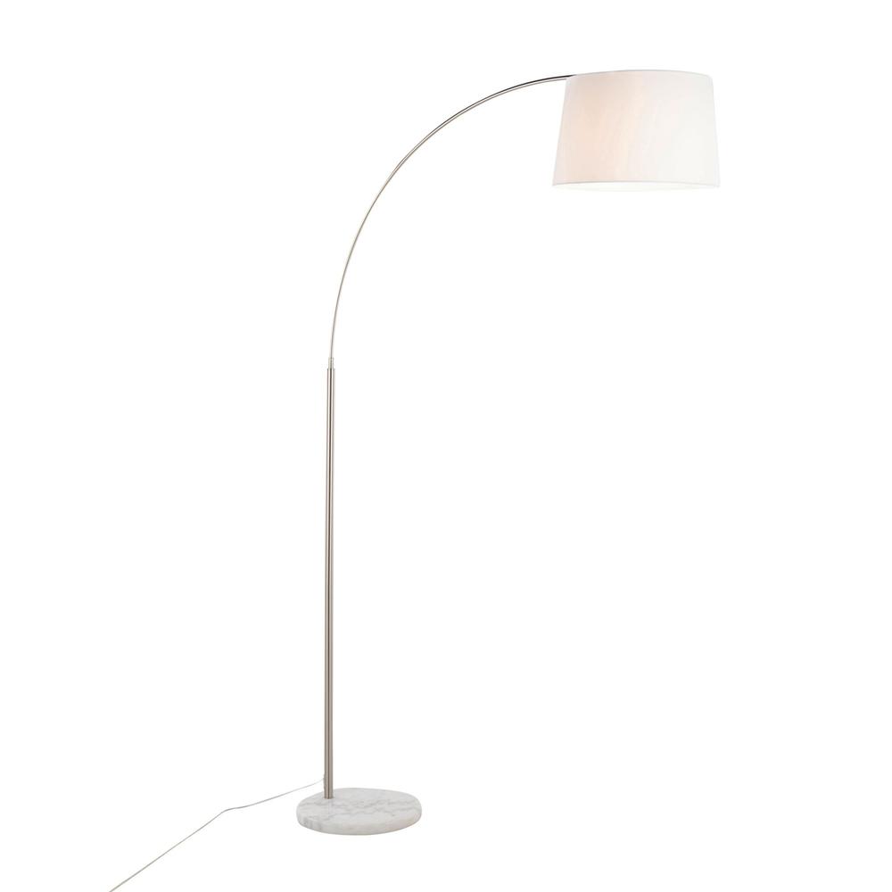 White Marble, Nickel, White Linen March Floor Lamp. Picture 2