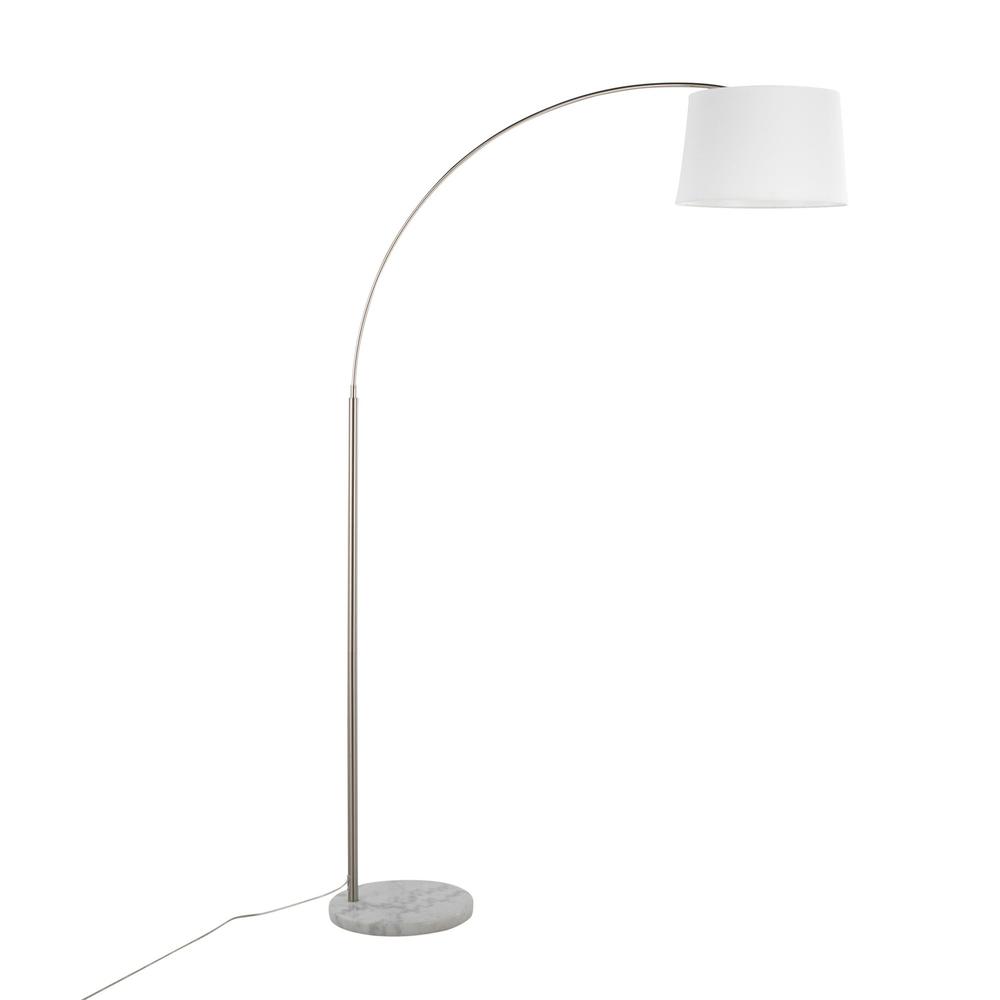White Marble, Nickel, White Linen March Floor Lamp. Picture 3
