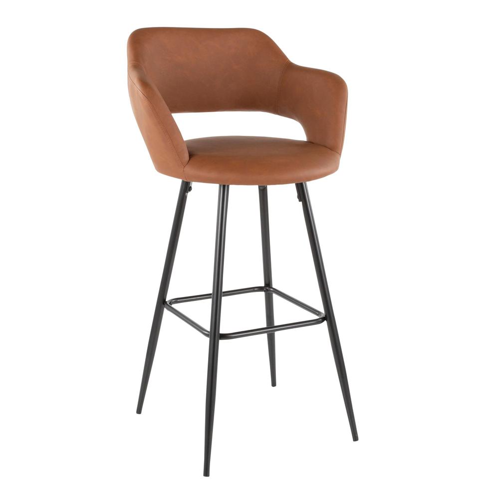 Black Metal, Brown PU Margarite Barstool - Set of 2. Picture 2