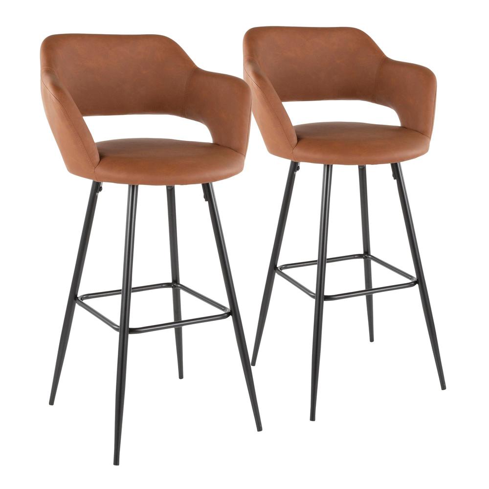 Black Metal, Brown PU Margarite Barstool - Set of 2. Picture 1