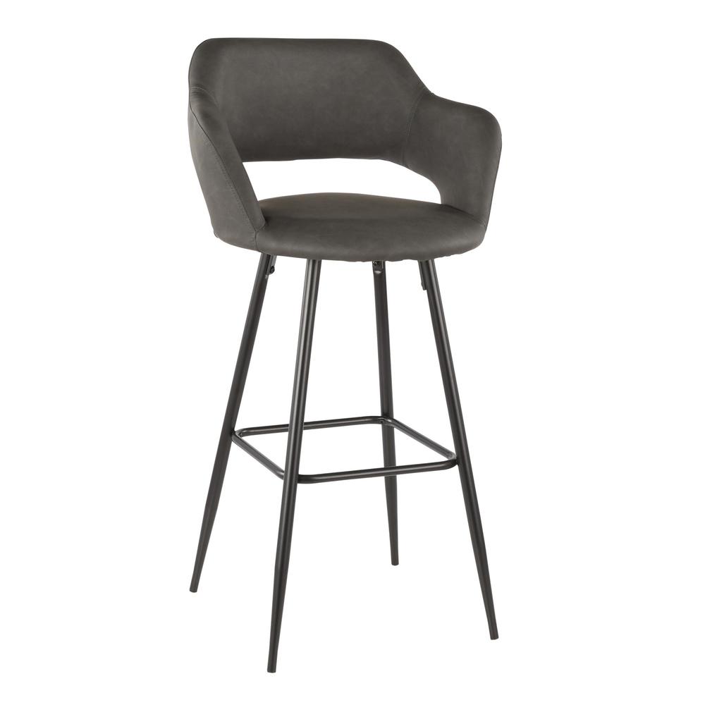 Black Metal, Grey PU Margarite Barstool - Set of 2. Picture 2