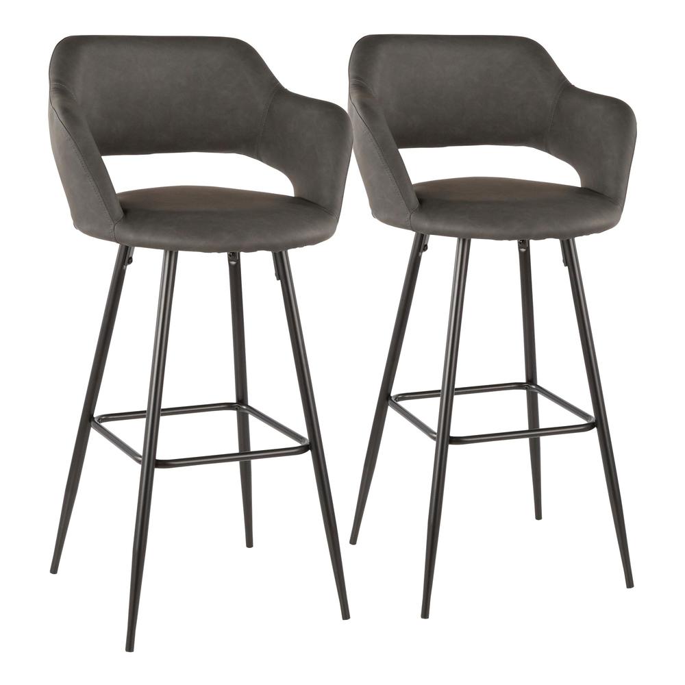 Black Metal, Grey PU Margarite Barstool - Set of 2. Picture 1
