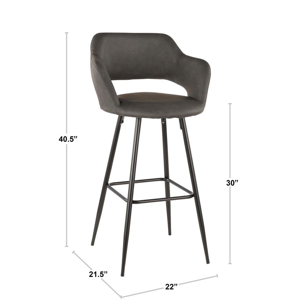 Black Metal, Grey PU Margarite Barstool - Set of 2. Picture 7