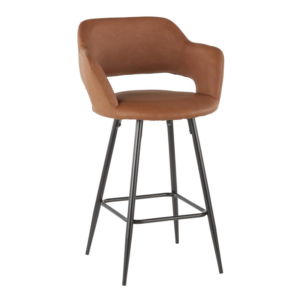 Black Metal, Brown PU Margarite Counter Stool - Set of 2. Picture 2