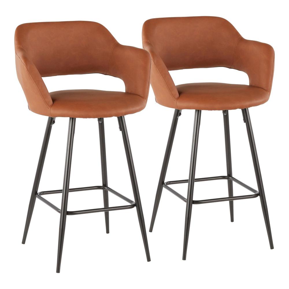 Black Metal, Brown PU Margarite Counter Stool - Set of 2. Picture 1
