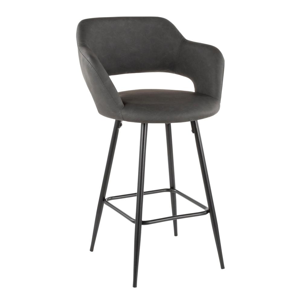 Black Metal, Grey PU Margarite Counter Stool - Set of 2. Picture 2